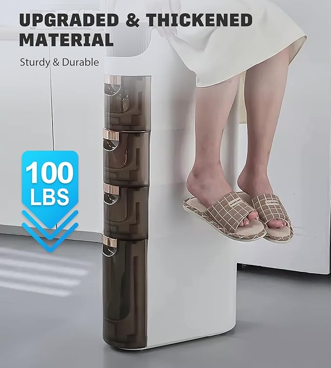 4-Tiers Slim Bathroom Storage Cabinet, Waterproof Narrow Floor Cabinet with Tissue Box and Wheels, Skinny Storage Organizer with Drawers for Small Spaces, Bathroom, Kitchen, Bedroom, 6.7″