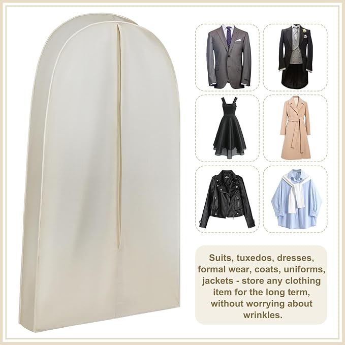 42 Inch Acid Free Cotton Muslin Suit Garment Bag Long Dress Suit Storage Box Closet Organizer for Suits, Coats, Travel Bag