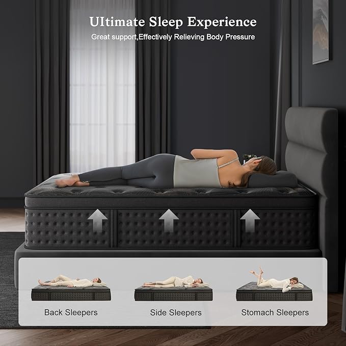 Queen Mattress,12 Inch Queen Size Hybrid Mattresses with Memory Foam and Individual Pocket Spring for Motion Isolation,Pressure Relief,CertiPUR-US.