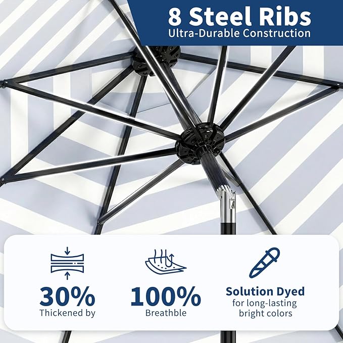 Garvee 9FT Patio Umbrella - Outdoor Table Umbrella with Crank Lift & Push Button Tilt - Market Umbrella 8 Sturdy Ribs UV Protection for Pool, Deck, Yard, Garden