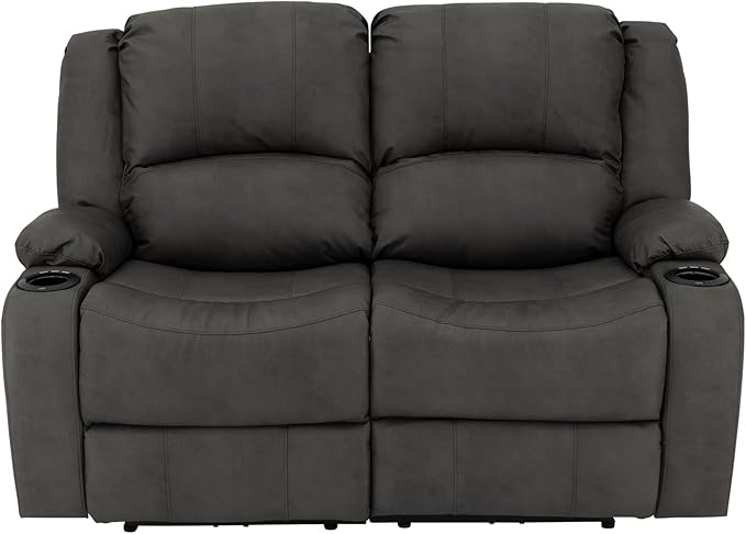 RecPro Charles 58" Powered Double RV Wall Hugger Recliner Sofa RV Loveseat with Upgraded 2023 Fabric (Gunmetal)