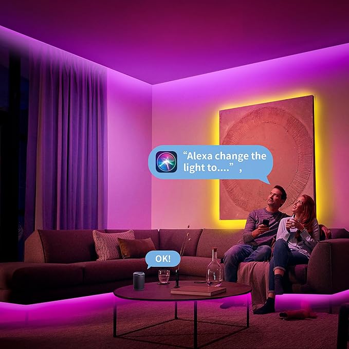 KSIPZE Smart WiFi LED Strip Lights 50FT, RGB+IC LED Lights for Bedroom, APP Control LED Lights Work with Alexa, Music Sync, DIY, Flexible Color Changing LED Strip Lighting for Home Room Decor