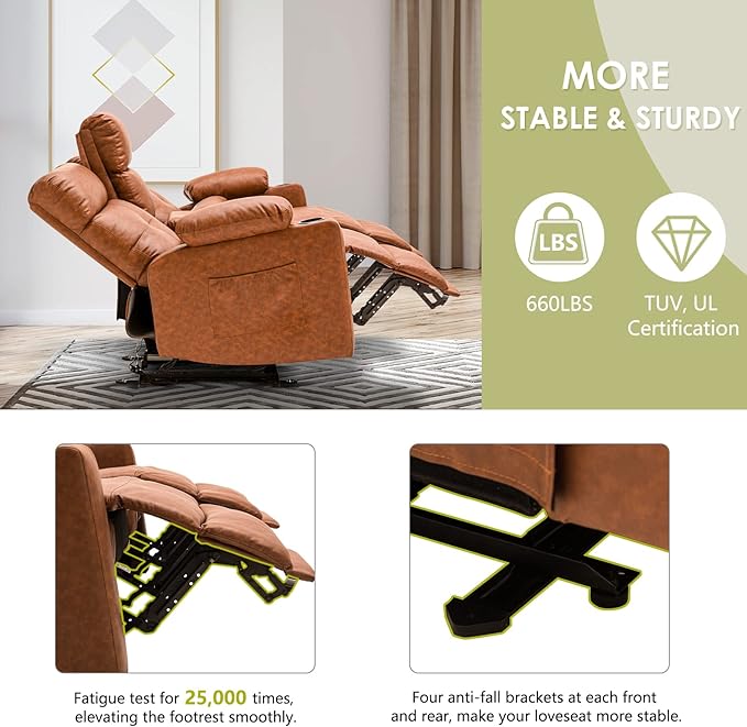 Power Reclining Loveseat with Console, Power Loveseat Recliner Sofa with Heat and Massage, Extending Footrest, RV Recliner Sofa with Lumbar Support, Side Pocket for Living Room