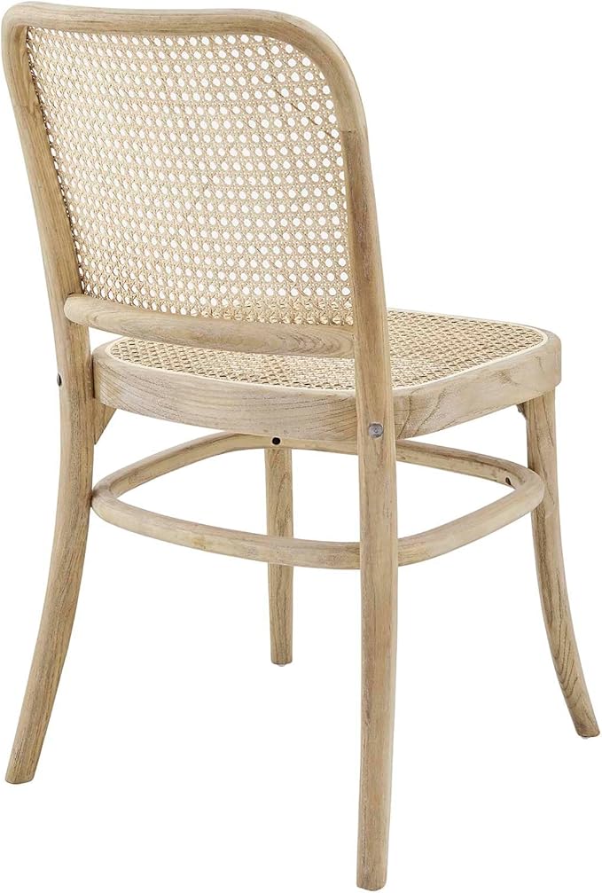 Modway Winona Elm Wood Cane Rattan Seat, Dining Side Chair - Set of 2, Gray