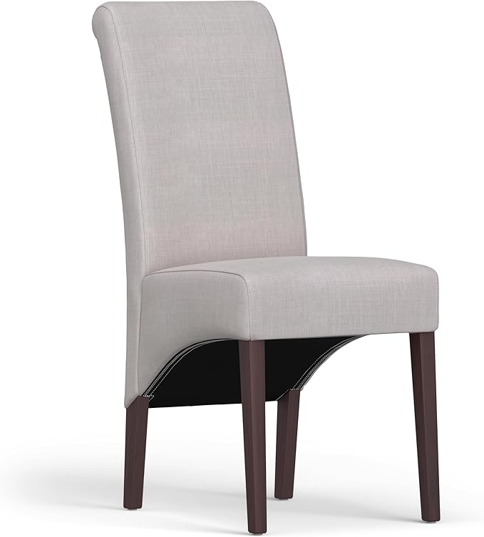 SIMPLIHOME Avalon Dining Chairs - Upholstered Solid Hardwood and Linen-Style Fabric Parsons Chair Set in Light Beige, Contemporary Dining Room Seating with Curved Back and Cushioned Seat (Set of 2)