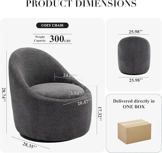 COLAMY Swivel Accent Chair, 360° Swivel Chair with Hidden Storage, Modern Small Barrel Swivel Armchair for Living Room/Bedroom, Dark Grey