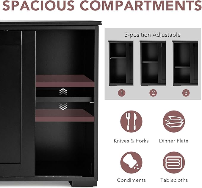 Graffy Kitchen Sideboard, Storage Buffet Cabinet W/ 2 Sliding Doors & Adjustable Shelf, Wooden Buffet Table for Stack or Side-to-Side Use, Ideal for Living Room, Entryway, 42" x 13" x 24.5" (Black)