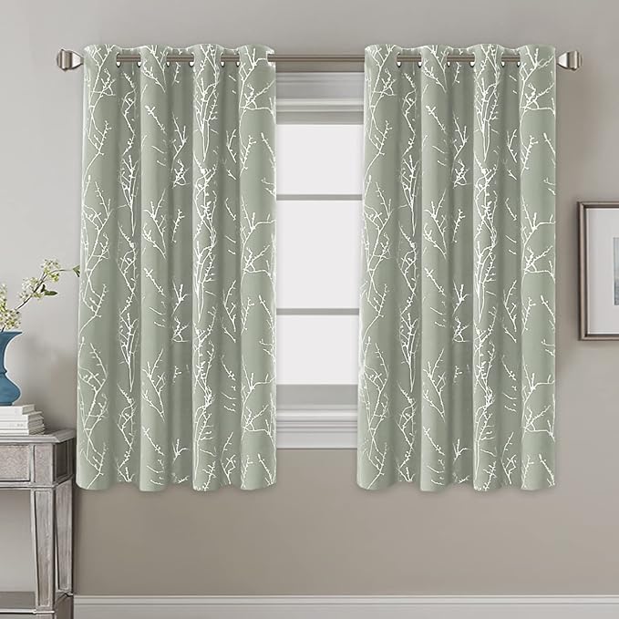 H.VERSAILTEX Blackout Curtains for Bedroom Foil Print Twig Tree Branch Thermal Insulated Grommet Curtain Drapes Light Blocking Thick Soft Window Curtains for Living 52 x 63 Inch, 2 Panels, Sage