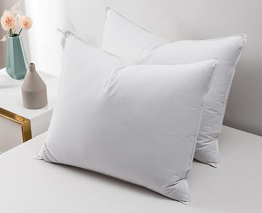 Natural Goose Down&Feather Pair Hotel Pillows Insert for Side and Back Sleepers, Set of 2 Bedding Soft Pillows 100% Soft Cotton Standard 20x26in
