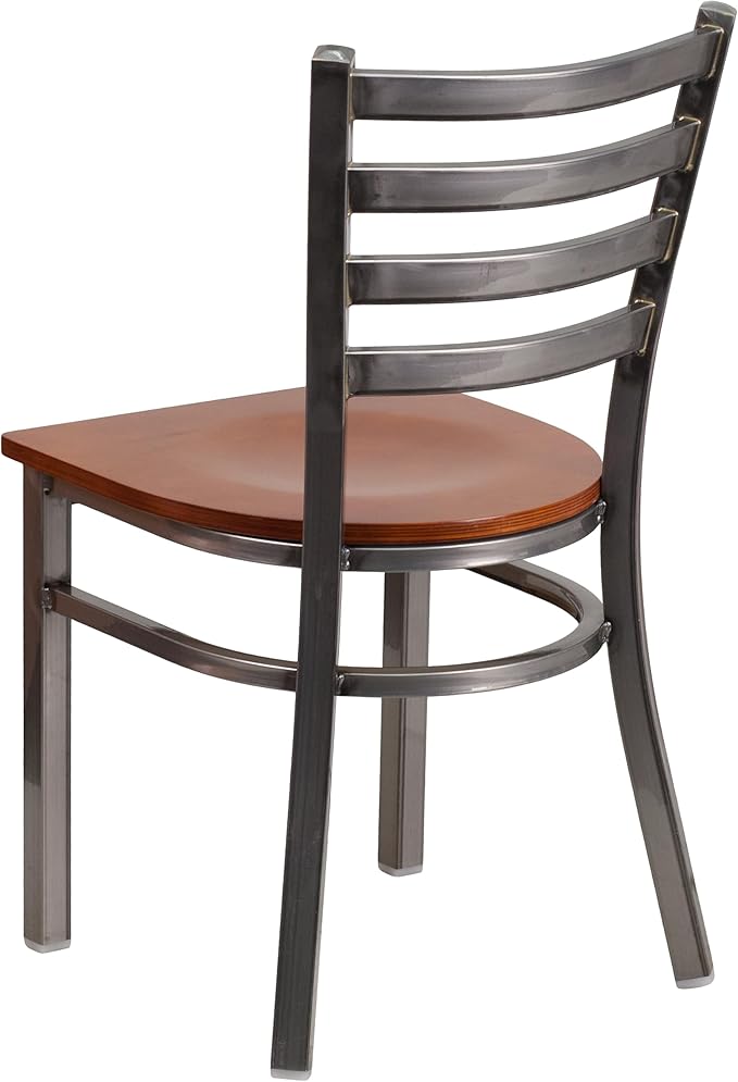 Flash Furniture HERCULES Series Clear Coated Ladder Back Metal Restaurant Chair - Cherry Wood Seat