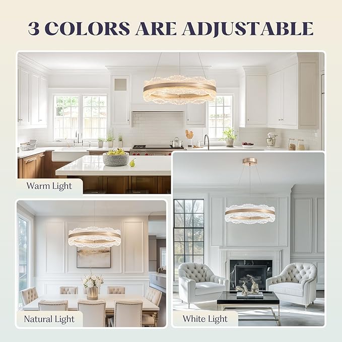 Modern LED Chandelier 19.7" Dining Room Light Fixture Gold Chandeliers for Bedroom Living Room Kitchen Island Entryway Foyer Contemporary Chandelier Modern Light Fixtures