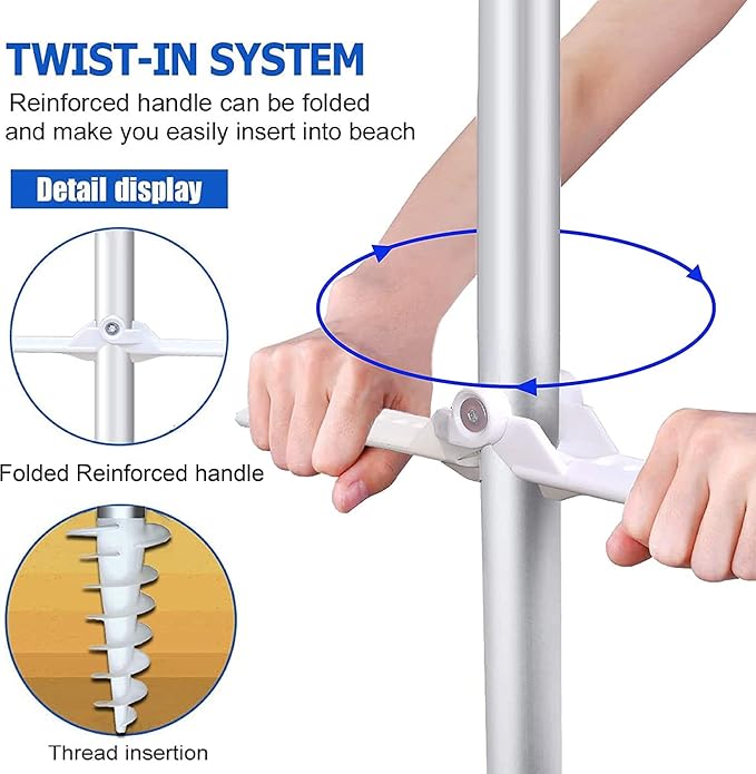 AMMSUN 6.5ft twice folded Portable beach umbrella with sand anchor windproof, Push Button Tilt and Air vent UPF 50+ Protection Fits in a large Suitcase for Patio Garden Beach Pool Backyard Blue