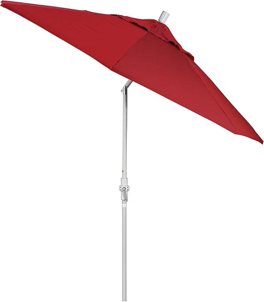 California Umbrella 9' Round Aluminum Pole Fiberglass Rib Market Umbrella, Crank Lift, Collar Tilt, White Pole, Red Olefin
