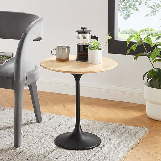 Modway Lippa Round 20" Wood Grain Mid-Century Modern Side Table, Black Natural