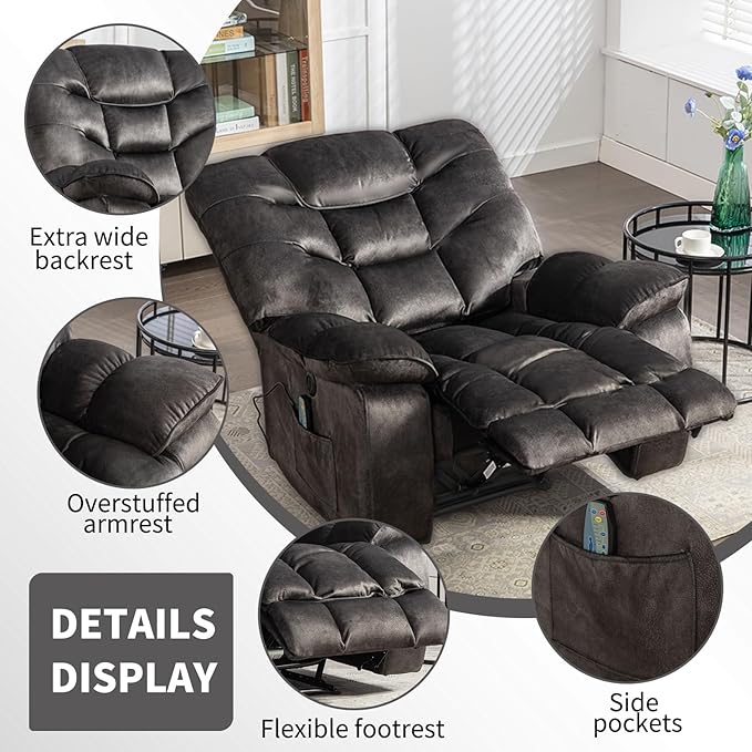 HAOMARKETS Power Recliner Chair Set of 2 with Massage and Heat, 41" Wide Electric Reclining Chairs with USB Port, Breathable Fabric Overstuffed Reclining Sofa for Living Room, Grey