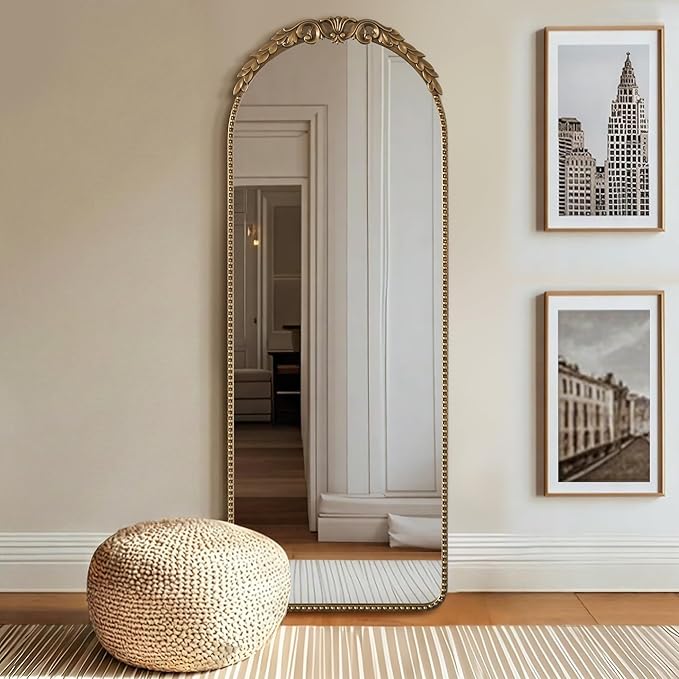 Besdomus Large Gold Floor Mirror: 56"x 21" Vintage Full Length Mirror - Traditional Ornate Baroque Antique Body Mirrors for Bedroom/Cloakroom/Entryway/Hallway/Wall - Home Decor for Living Room