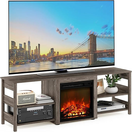 Furinno Classic 70 Inch TV Stand with Fireplace, Rustic Oak