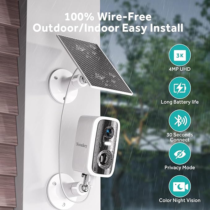 2 Pack Solar Security Camera Outdoor Wireless, 4MP HD Full Color Night Vision, 2.4/5GHz WiFi Home Security Camera with AI Motion Detection & Siren, 2-Way Audio, Alexa, No Wiring, Weatherproof