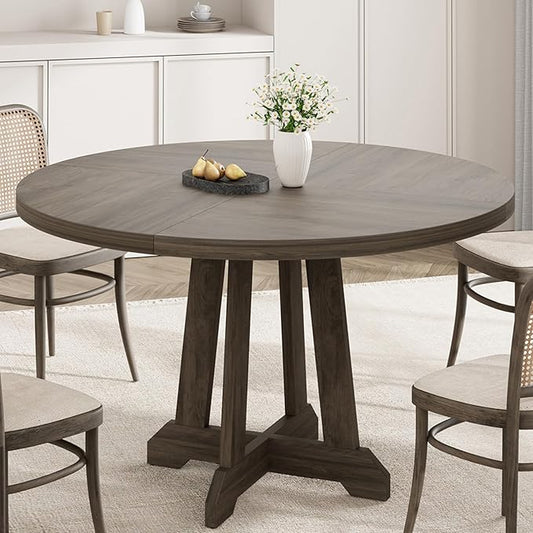 IDEALHOUSE Round Dining Table for 4, 47 Inches Dining Room Table with Wooden Base, Kitchen Table with Circle Tabletop, Dinner Table for Dining Room, Kitchen, Living Room, Grey