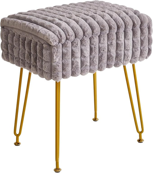 IBUYKE Rectangle Vanity Chair with Storage Space, Footrest Footstool Ottoman, Vanity Stool, Dressing Table Chair, with Anti-Slip Feet, for Makeup Room, Bedroom, Square Grid Pattern, Grey WBD004G