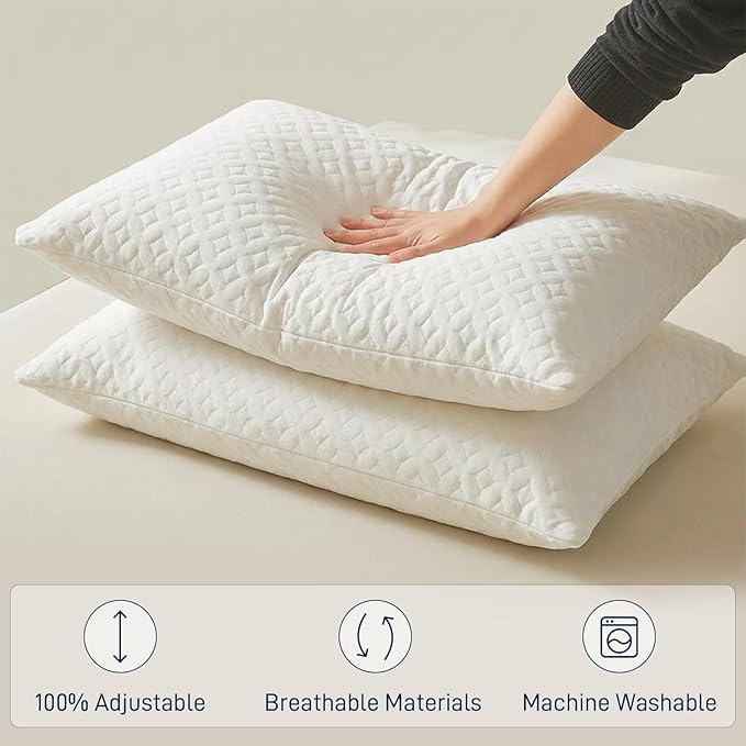 Bed Pillows Cross Cut Memory Foam for Sleeping,King Size Bedding Pillow(White), Washable Supportive Pillow for Sleeping, Adjustable Density for Back, Stomach and Side Sleeper