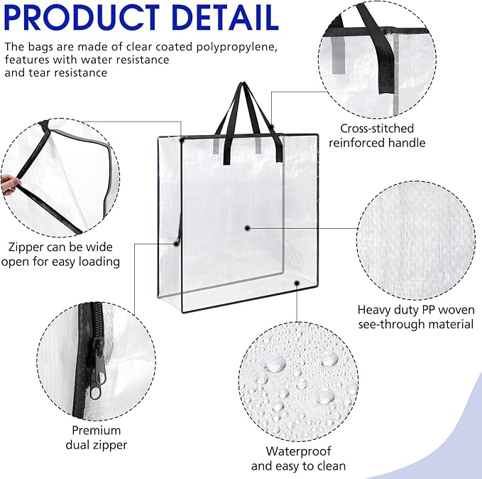 8 Pcs Clear Wreath Storage Bags 26 Inch St. Patrick's Garland Container Door Garland Holiday Wreath Storage Holder with Handle and Zipper Heavy Duty Plastic Packing Totes(Black)