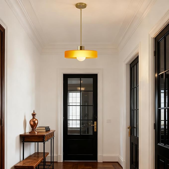 Pendant Lights Kitchen Island: Mid-Century Modern Hanging Light Fixture - Glass Pendant Lamp for Entryway Dining Room Over Table Bedside (Orange, 35cm/13.78inch)