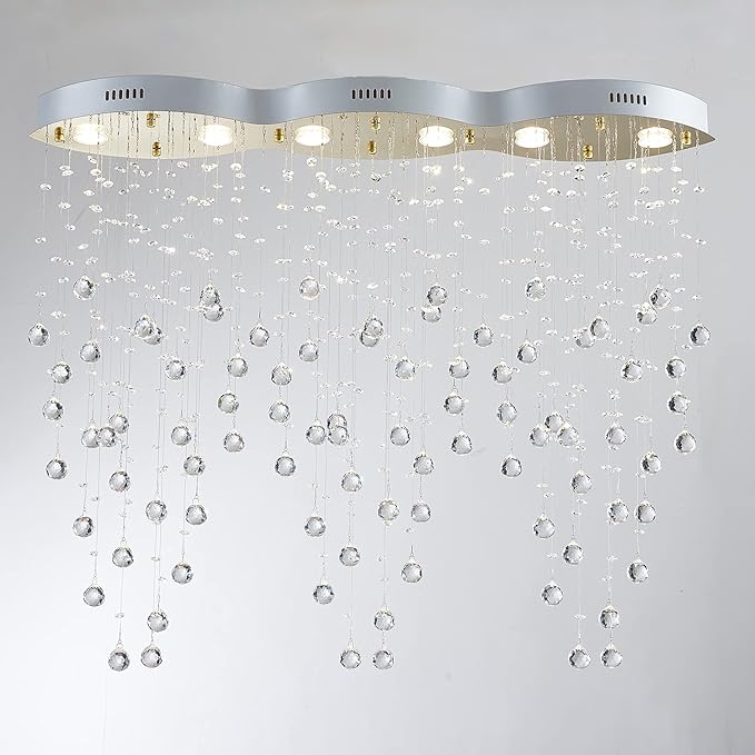 Saint Mossi 6 Light Modern Chandelier Crystal Chandelier Light Fixture,Modern Flush Mount Ceiling Light Fixtures Raindrop Chandelier Gold and Chrome Frame Chandlier Lamp,L39 x W8 x H31