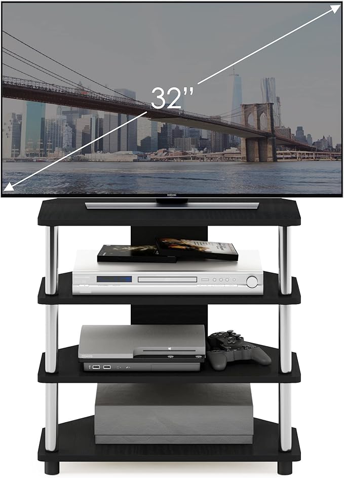 Furinno Turn-N-Tube Easy Assembly 4-Tier Petite Entertainment Center / TV Stand / TV Unit / TV Desk, Stainless Steel, Americano/Chrome