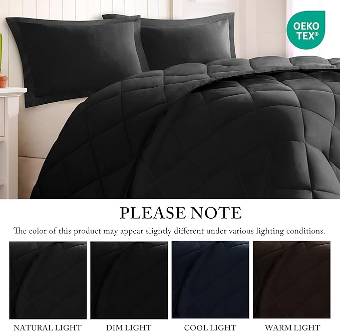 Madison Park Comforter Set, Reversible Down Alternative All Season Microfiber Bedding, 3M Scotchgard Stain Release, King Dorm Comforter, Black/Black
