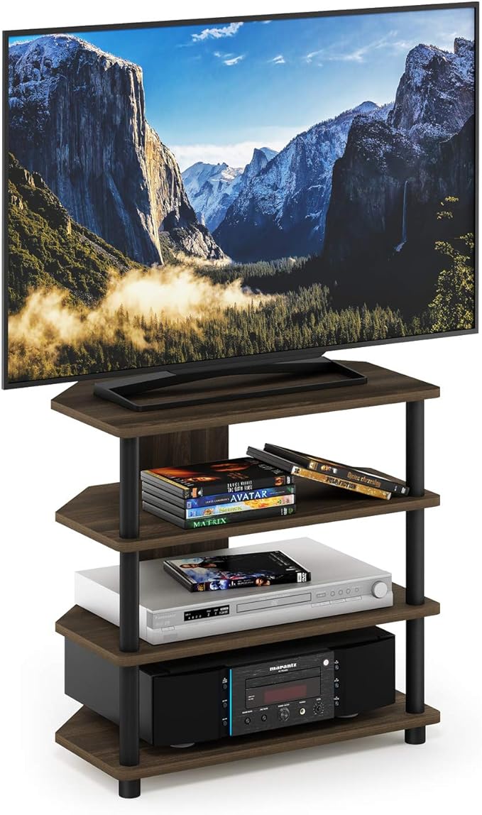 Furinno Turn-N-Tube Easy Assembly 4-Tier Petite Entertainment Center / TV Stand / TV Unit / TV Desk, Columbia Walnut/Black