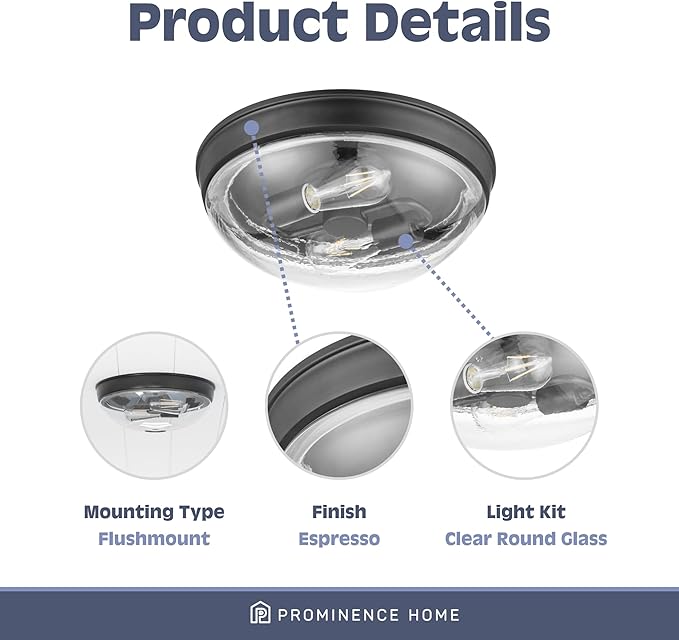 Prominence Home Madalyn 13" Bronze Flush Mount Clear Seeded Round Glass Ceiling Light - 51539-01 (Pack of 2)
