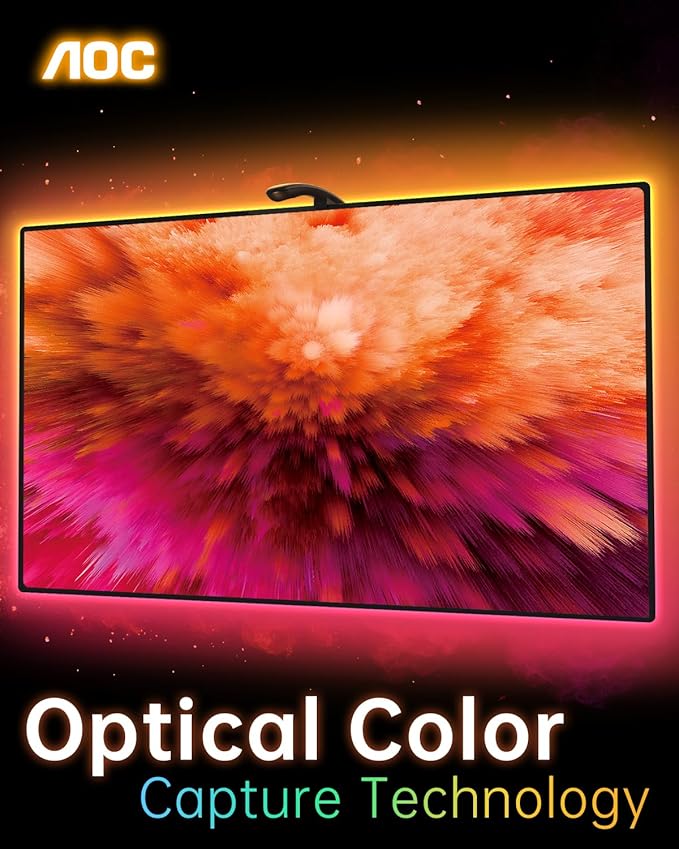 AOC TV Backlight Sync to Screen, Behind TV LED Changing Lighting for 75-85 Inch TVs, RGB LEDs Strip Lights with Sensor for Home Decorations Smart App Control, Movie Game Music & DIY Mode, 18.0FT