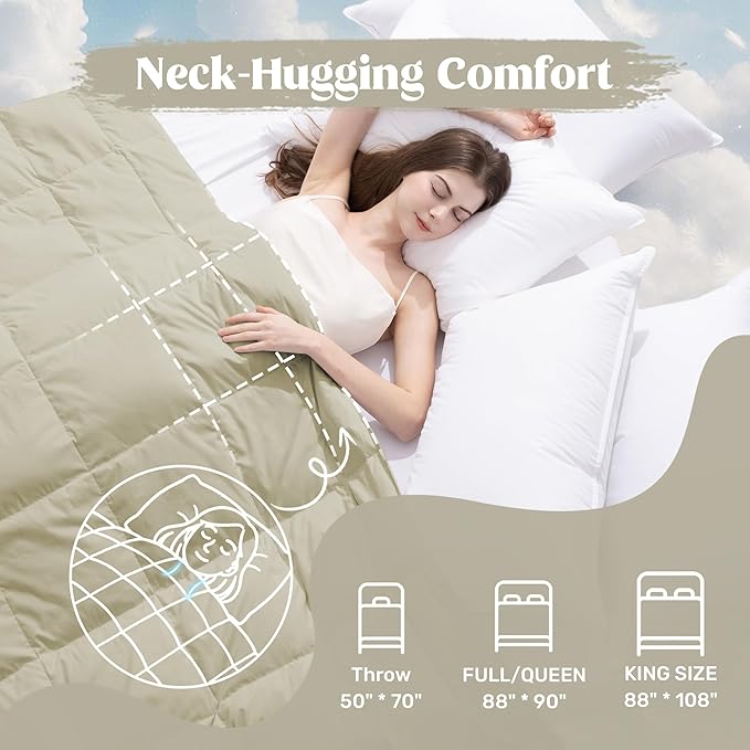 puredown® Soft Feather Down Blanket Lightweight Packable Down & Feather Fill Blanket for Indoor and Outdoor Use, King Size Blankets, 88"X108", Beige