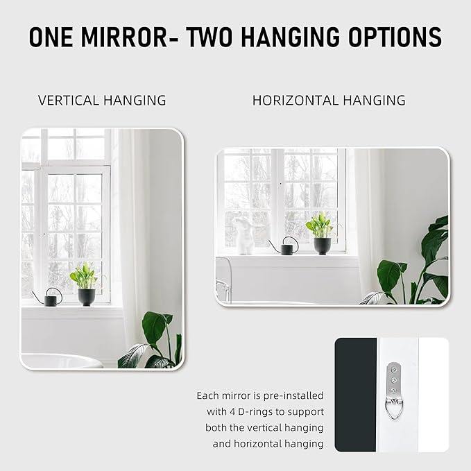 20x30 Inch White Framed Bathroom Mirror for Bathroom, Rectangle Mirrors for Wall with Tempered Glass for Bedroom Living Room or Entryway (Horizontal/Vertical)