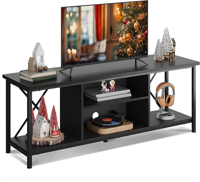 WLIVE Industrial TV Stand for Up to 65 inch TV, Heavy-Duty Metal Frame Entertainment Center with Adjustable Shelves & Cable Management, Media TV Console for Living Room Bedroom, Black