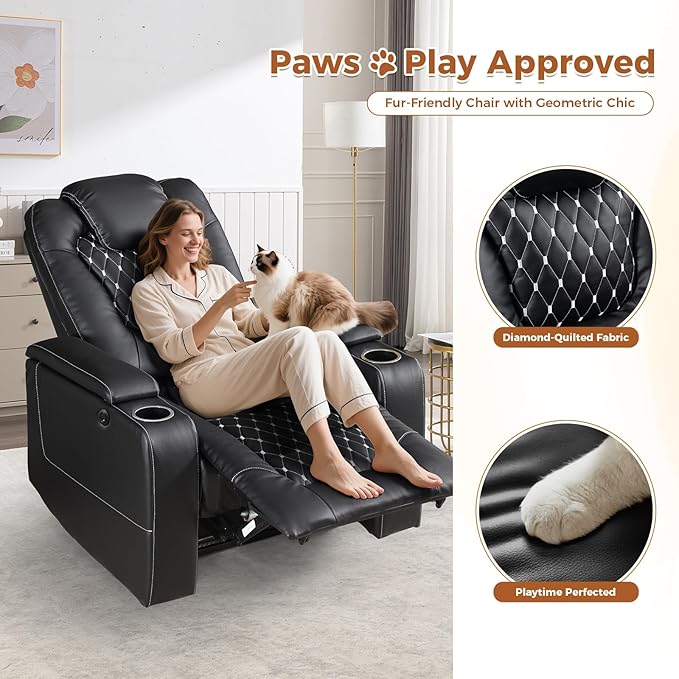 ANJ Power Recliner Sofa Set with 1 Recliner and 2PC 3 Seater Sofa, Electric Reclining PU Leather Living Room Furniture with USB Ports, Cup Holders and Hidden Arm Storage, Black