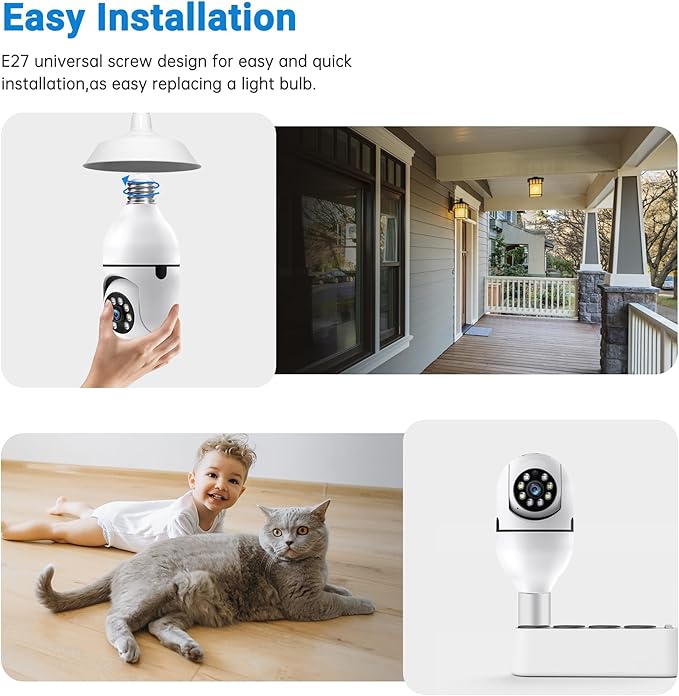 Light Bulb Security Camera -5G& 2.4GHz WiFi Camera Outdoor Wireless Motion Detection and Alarm,Two-Way Talk,Color Night Vision, Lightbulb Security Cameras Outdoor Compatible with Alexa,2 Pack