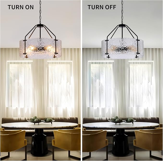 Glass Drum Chandelier for Dining Room 20'' Entryway Light Fixture 5-Light Kitchen Chandeliers Over Table Bedroom Light Fixture for Living Room Hallway Foyer Kitchen