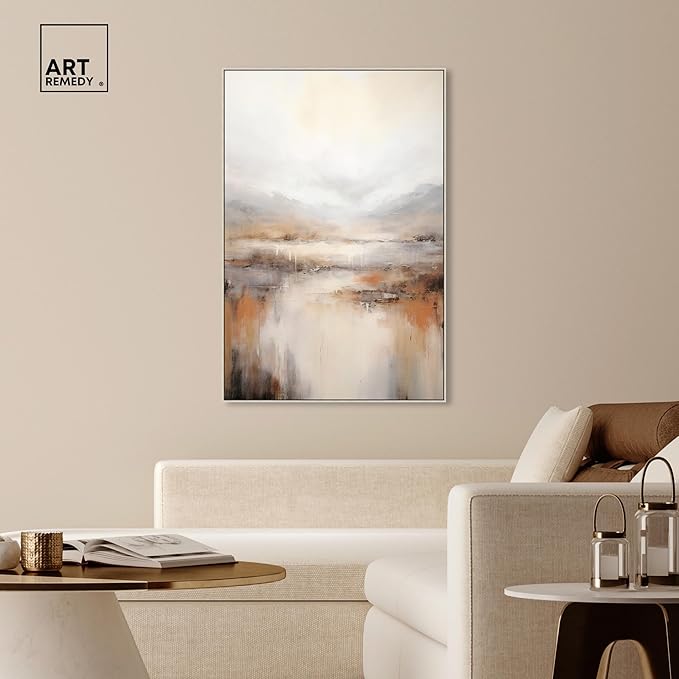 Art Remedy Natural Cascades Canvas Muted Abstract Wall Art, Silver Frame, 36" x 54"