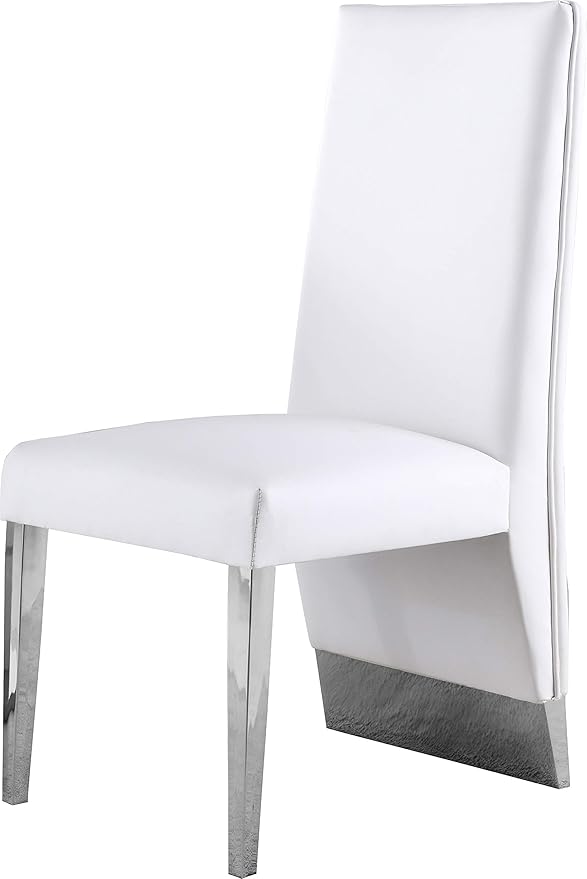 Meridian Furniture Porsha 19" H Leather Dining Chair in White/Chrome (Set of 2)