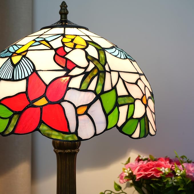 Tiffany Lamp Hummingbird Stained Glass Table Lamp 12X12X18 Inches Hummingbird Style Desk Reading Light Decor Beside Bedroom Living Room Home Festival Birthday Gift