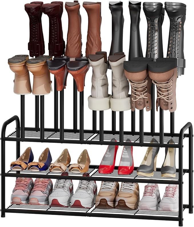 Tall Boot Rack, Long Boot Rack Organiser, Tall Boots with Shoe Rack for Closet, 3-Tier Shoe Shelf Storage Organiser for Entryway