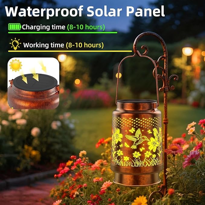 Solar Lanterns Outdoor Waterproof Hummingbird Gifts, Birthday Gifts for Women Mom Grandma, Garden Decor Lanterns Decorative Outdoor for Yard, Patio, Porch, 2 Pack