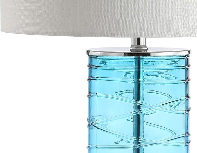 JONATHAN Y 27.5" Turquoise Modern Fused Glass Table Lamp Set of 2 for Bedroom Living Room, Coastal Nightstand Bedside Lamp with White Linen Shade, LED Bulbs Included JYL4016A-SET2