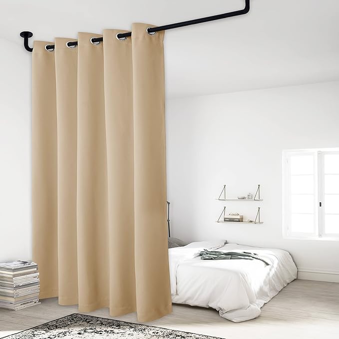 NICETOWN Thermal Insulated 100% Blackout Curtains, Noise Reducing Heavy-Duty Slider Curtain Panel with Black Lining, Full Light Blocking Patio Door Drapery (1 PC, 70-inch x 95-inch, Biscotti Beige)
