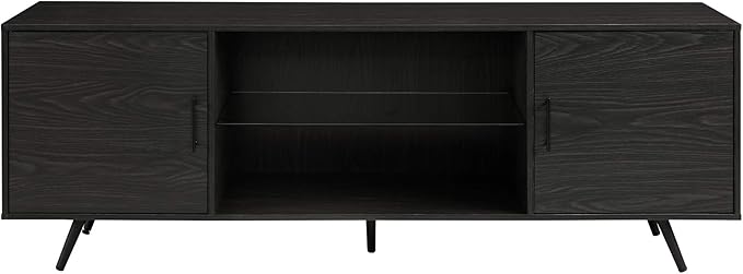 Walker Edison Saxon Mid Century Modern 2 Door Glass Shelf TV Stand for TVs up to 80 Inches, 70 Inch, Graphite