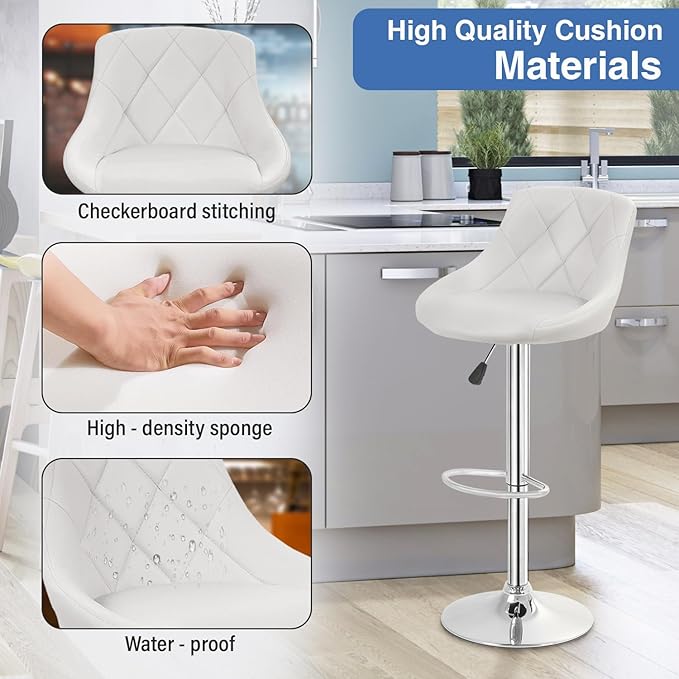 FDW Bar Stools Set of 2 Bar Stools Swivel Stool Height Adjustable Bar Chairs with Back PU Leather Swivel Bar Stool Kitchen Counter Stools Dining Chairs