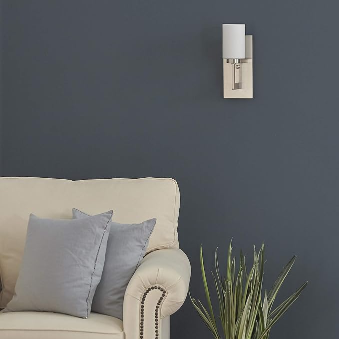 Linea di Liara Brio Brushed Nickel Sconce Frosted Glass Shade Modern Sconces Wall Lighting Fixture Bathroom Wall Sconce Vanity Wall Sconce and Hallway Wall Light Fixtures, UL Listed