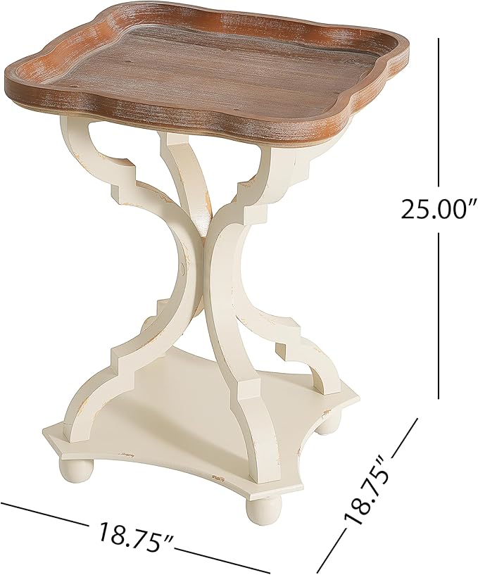 Christopher Knight Home Eudora French Country Accent Table with Square Top, Natural + Distressed White